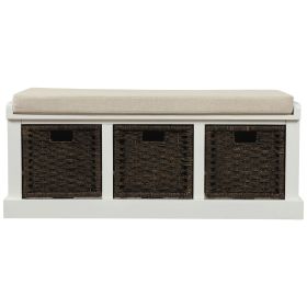 Rustic Storage Bench With 3 Detachable Classic Rattan Baskets