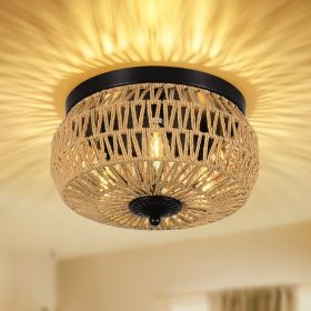 3 Lamp Woven Rattan Recessed Chandelier Lamp Fixture With Handmade Cage Lampshade For Bedroom, Kitchen, Hallway, Porch   Unavailable Platforms- Welfel