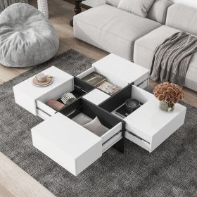 ON-TREND Unique Design Coffee Table with 4 Hidden Storage Compartments, Square Cocktail Table with Extendable Sliding Tabletop