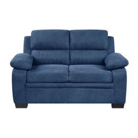 Comfortable Plush Seating Loveseat 1pc Modern Blue Textured Fabric Channel Tufting Solid Wood Frame Living Room Furniture