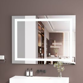 40 x 32 Inch Frameless Rectangular LED Bathroom Vanity Mirror with Touch Sensor, Anti-Fog, and 3 Color Options in Silver