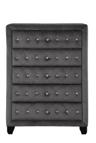 Modern Style Crystal Tufted Upholstery 5-Drawer Chest finished with Velvet Fabric made with Wood in Gray