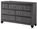 Modern Style Crystal Tufted Upholstery 7-Drawer Dresser finished with Velvet Fabric made with Wood in Gray