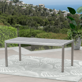 Coral Outdoor Aluminum Dining Table with Faux Wood Top, Gray Finish,Grey