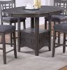 Dining Table Round Counter height Dining Table w Shelve 1pc Table Only Built In Leaf Solid wood Gray Finish