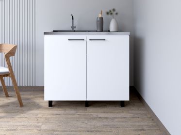 Utility sink cabinet Burwood, Two Shelves, White Finish