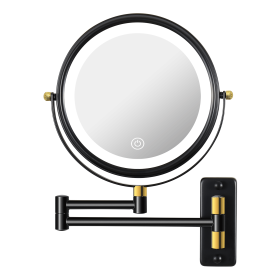 8.6" Wall Mounted Makeup Mirror with LED Lights, Double Sided 1X/10X Magnifying Mirror, 360° Swivel Bathroom Vanity Mirror with Extension Arm