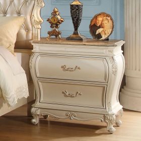 Pearl White 2-Drawer Nightstand with Queen Anne Legs