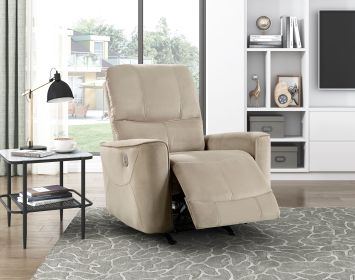 Modern Living Room 1pc Power Rocker Reclining Chair Light Brown Velvet Upholstery Solid Wood Frame Luxury Home Furniture