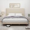 Stylish High Headboard Bed, 54 "High Headboard, High Quality, Comfortable High Back Design Ideal for Reading or Relaxing, King Size, Beige