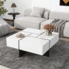 ON-TREND Unique Design Coffee Table with 4 Hidden Storage Compartments, Square Cocktail Table with Extendable Sliding Tabletop