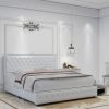 Queen size bed frame with 4 drawers, Star Galaxy Projector, USB Charger, Music Speaker, Adjustable Upholstered Headboard with Diamond Button