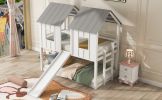 Twin over Twin House Bunk Bed with Slide and Windows,White(Old SKU:GX000920AAK-1)