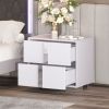 Elegant Nightstand with Metal Handle,Mirrored Bedside Table with 2 Drawers for Bedroom,Living Room,White