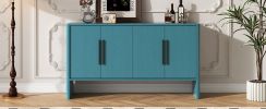 TREXM 4-Door Large Storage Retro Sideboard with Adjustable Shelves and Long Handles for Kitchen, Dining Room and Living Room (Antique Blue)