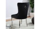 Contemporary Black Color Flannelette 2pcs Side Chairs Button-Tufted Upholstered Dining Chairs Wingback Design Furniture Set