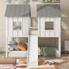 Twin over Twin House Bunk Bed with Slide and Windows,White(Old SKU:GX000920AAK-1)