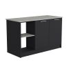 Kitchen Island with Large Countertop, Open Storage Shelves and Double Door Cabinet, Black / Onyx