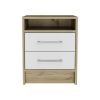 White and Light Oak 2-Drawer 1-Shelf Rectangle Nightstand