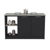 Kitchen Island with Large Countertop, Open Storage Shelves and Double Door Cabinet, Black / Onyx