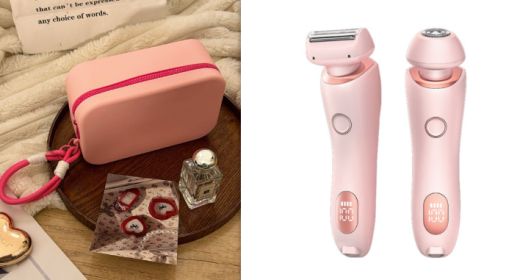 2 In 1 Hair Removal Epilator USB Rechargeable Trimmer Women Body Razor Face Leg Armpit Bikini Hand Pubic Shaver Hair Remover (Option: Pink and Rouge Gouache set-USB)