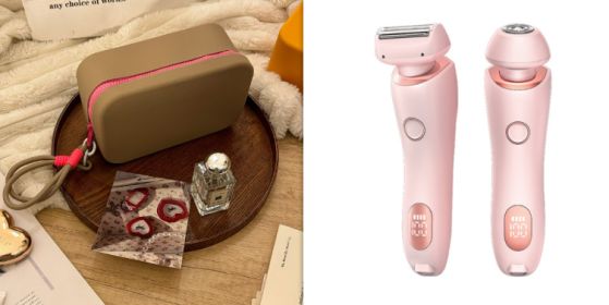 2 In 1 Hair Removal Epilator USB Rechargeable Trimmer Women Body Razor Face Leg Armpit Bikini Hand Pubic Shaver Hair Remover (Option: Pink and Khaki Rose Red set-USB)