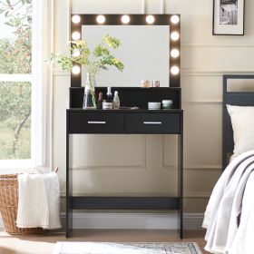 Make-up Vanity Table With Mirror And Lamp (Color: Black)