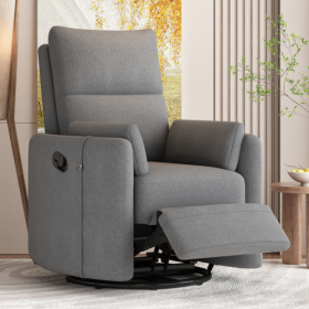 Upholstered Swivel Recliner Manual Rocker Recliner Chair Baby Nursery Chair With Two Removable Pillows For Living Room (Color: DARK GREY)