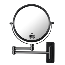 8-inch Wall Mounted Makeup Vanity Mirror, 1X / 10X Magnification Mirror, 360° Swivel with Extension Arm (Color: Black)