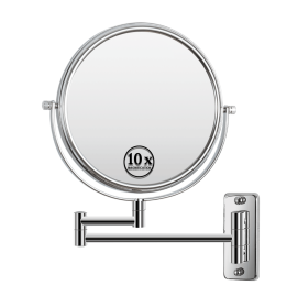 8-inch Wall Mounted Makeup Vanity Mirror, 1X / 10X Magnification Mirror, 360° Swivel with Extension Arm (Color: Chrome)