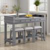 4-piece Dining Bar Table Set with 3 Upholstered Stools,Multifunctional Dining Table with 3 Drawers (Gray)