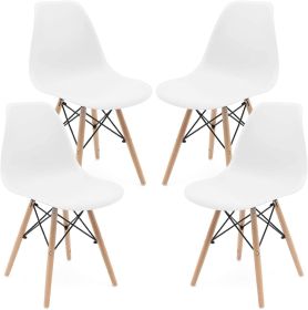 Set of 4 Modern Style Dining Chair, Shell Lounge Plastic Chair for Kitchen, Dining, Bedroom (Color: White)