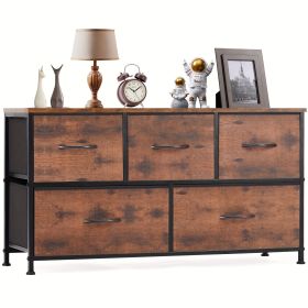 Dresser for Bedroom Storage Drawers Fabric Storage Tower with 5 Drawers, Chest of Drawers with Fabric Bins (Color: Rustic Brown)