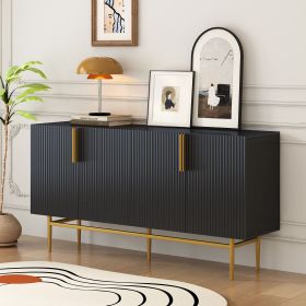 Modern Elegant 4-door Sideboard Gold Metal Handle Buffet Cabinet for Dining Room,Living Room,Bedroom,Hallway (Color: Black, Material: Particle Board)