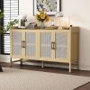 Rustic Sideboard with Decorative Rattan Doors and Adjustable Shelves for Entryway,Dining Room,or Living Room