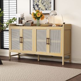 Rustic Sideboard with Decorative Rattan Doors and Adjustable Shelves for Entryway,Dining Room,or Living Room (Color: Natural, Material: MDF)