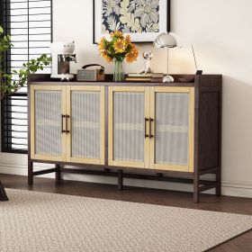 Rustic Sideboard with Decorative Rattan Doors and Adjustable Shelves for Entryway,Dining Room,or Living Room (Color: Natural Walnut, Material: MDF)