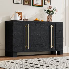 Wood Traditional Style Sideboard with Adjustable Shelves and Gold Handles for Kitchen,Dining Room and Living Room (Color: Black, Material: MDF)