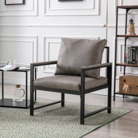 Modern Faux Leather Accent Chair with Black Powder Coated Metal Frame, Single Sofa for Living Room Bedroom (Color: Gray, Material: PU)