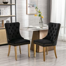 Modern High-end Tufted Solid Wood Contemporary Velvet Upholstered Dining Chair with Chrome Stainless Steel Plating Legs,Nailhead Trim,Set of 2 (Color: Black-2, Material: Velvet)