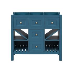 36'' Bathroom Vanity without Sink, Solid Wood Frame Bathroom Storage Cabinet (Color: Blue, Material: Solid Wood+MDF)