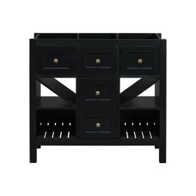 36'' Bathroom Vanity without Sink, Solid Wood Frame Bathroom Storage Cabinet (Color: Black, Material: Solid Wood+MDF)