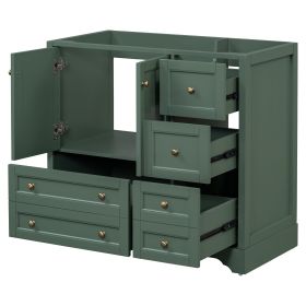 36inch Bathroom Vanity without Sink, Solid Wood Freestanding Bathroom Vanities with 4 Storage Drawers and Shelf (Color: Green, Material: Solid Wood+MDF)