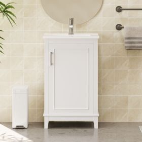 20 Inch Modern Small Bathroom Vanity Cabinet With Ceramic Basin- 20*15.5*33.3 Inches,Ample Storage,1 Soft-Close Door (Color: White, Material: Solid Wood+MDF)