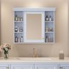 35'' x 28'' Wall Mounted Bathroom Storage Cabinet with Mirror Door, Modern Bathroom Wall Cabinet with Mirror, Medicine Cabinet with 6 Open Shelves