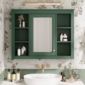 35'' x 27.5'' Medicine Cabinet, Wall Mounted Bathroom Storage Cabinet, Modern Bathroom Wall Cabinet with Mirror (Color: Green, Material: MDF)