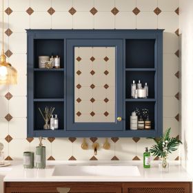 35'' x 27.5'' Medicine Cabinet, Wall Mounted Bathroom Storage Cabinet, Modern Bathroom Wall Cabinet with Mirror (Color: Blue, Material: MDF)