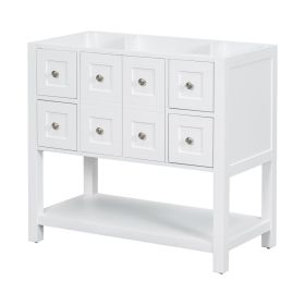 36'' Bathroom Vanity without Sink,Free Standing Vanity Set with 4 Drawers& Soft Closing Doors,Solid Wood Frame Bathroom Storage Cabinet Only (Color: White, Material: Solid Wood+MDF)