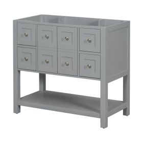 36'' Bathroom Vanity without Sink,Free Standing Vanity Set with 4 Drawers& Soft Closing Doors,Solid Wood Frame Bathroom Storage Cabinet Only (Color: Grey, Material: Solid Wood+MDF)