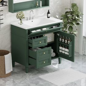 36'' Bathroom Vanity with Top Sink, Modern Bathroom Storage Cabinet with 2 Drawers and a Tipout Drawer, Single Sink Bathroom Vanity (Color: Green, Material: Solid Wood+MDF+Resin)